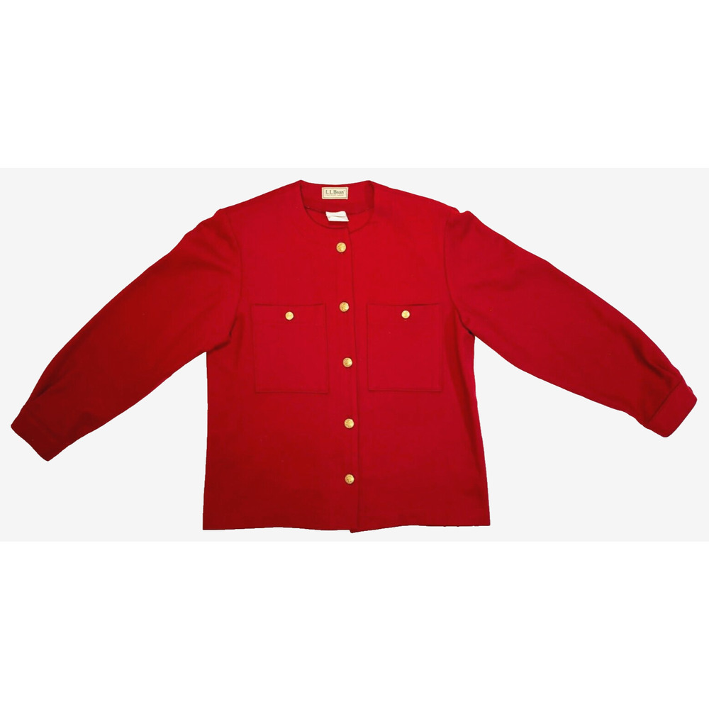 Vintage LL Bean Women's Red Button-Up Wool Jacket Size 12, Freeport, Maine, USA
